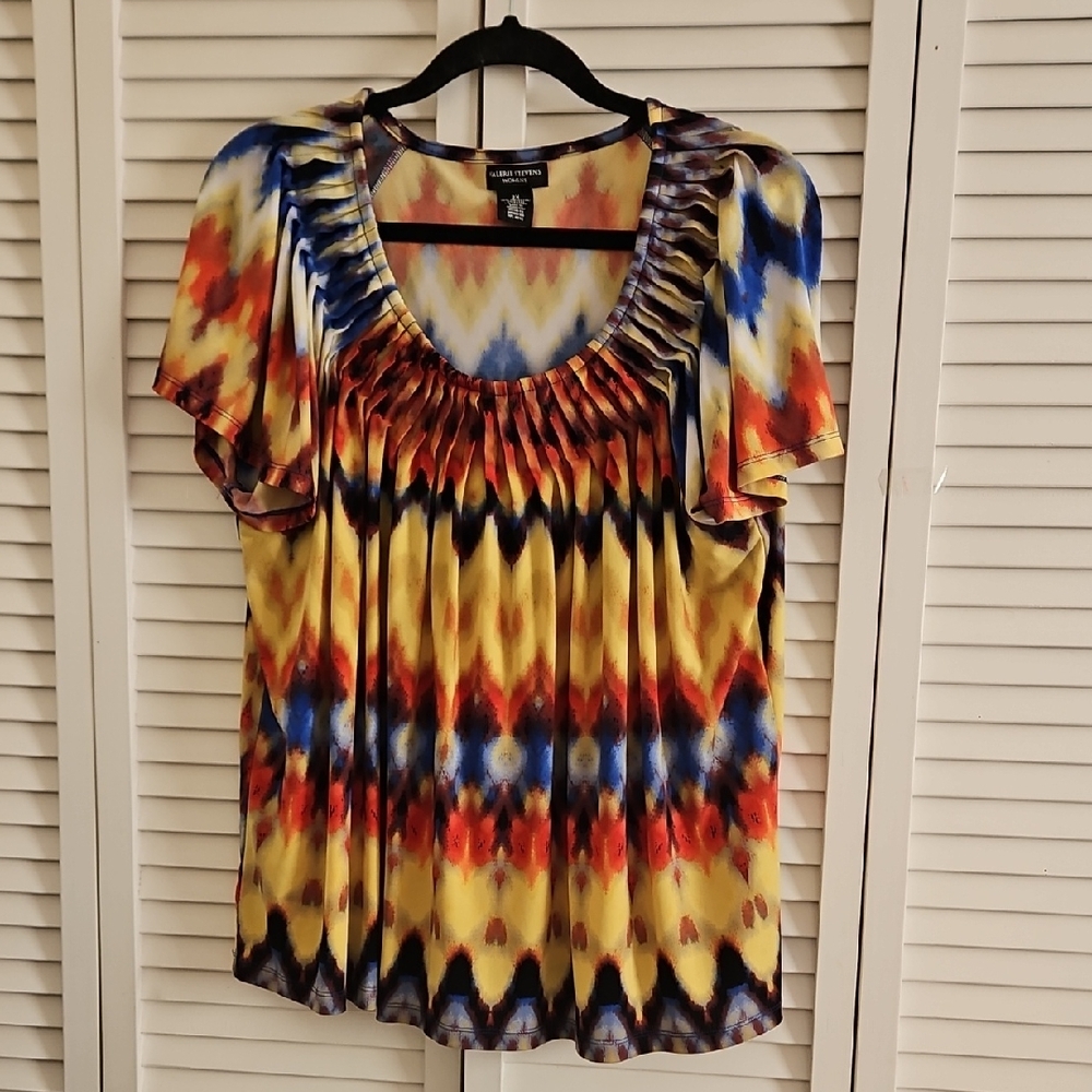 Valerie Stevens Orange Yellow Ruched Blouse